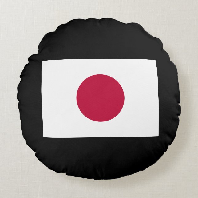 Japan Flag: Hinomaru, Nisshōki, Red Rising Sun Round Cushion (Front)