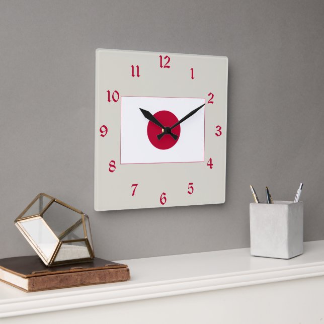 Japan Flag: Hinomaru, Nisshōki, Red Rising Sun Square Wall Clock (Office)