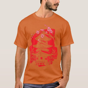 Japan Flag House Sakura Cherry Blossom Tree Nature T-Shirt