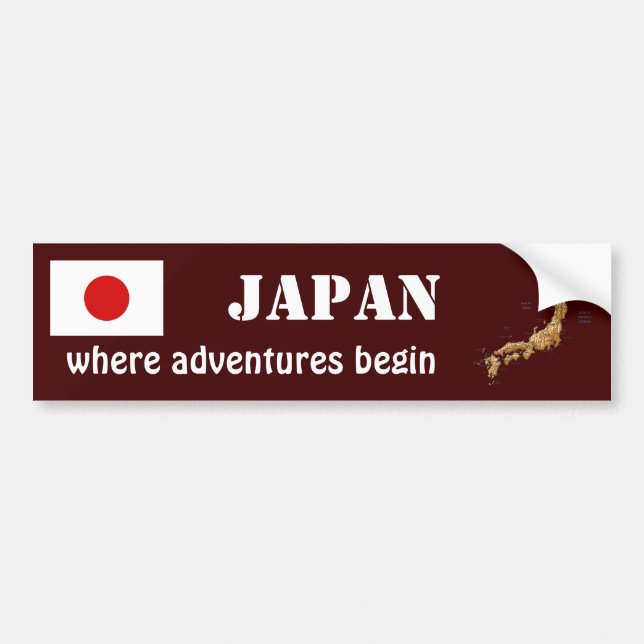 Japan Flag + Map Bumper Sticker (Front)