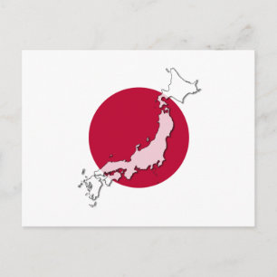 Japan flag map postcard rising sun