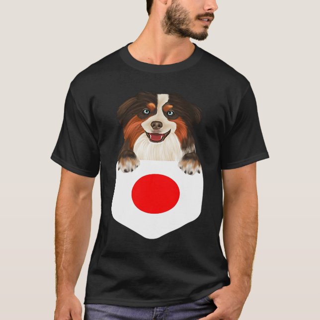 Japan Flag Miniature American Shepherd Dog In Pock T-Shirt (Front)