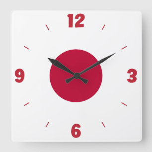 Japan Flag Numbers Red White Hinomaru Pride Square Wall Clock