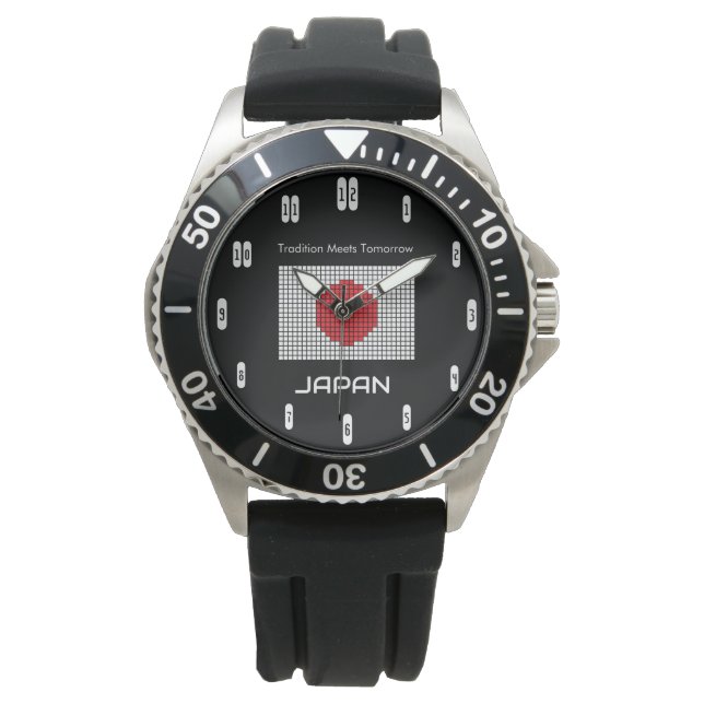 Japan Flag on Black – Bold Minimalist Watch (Front)