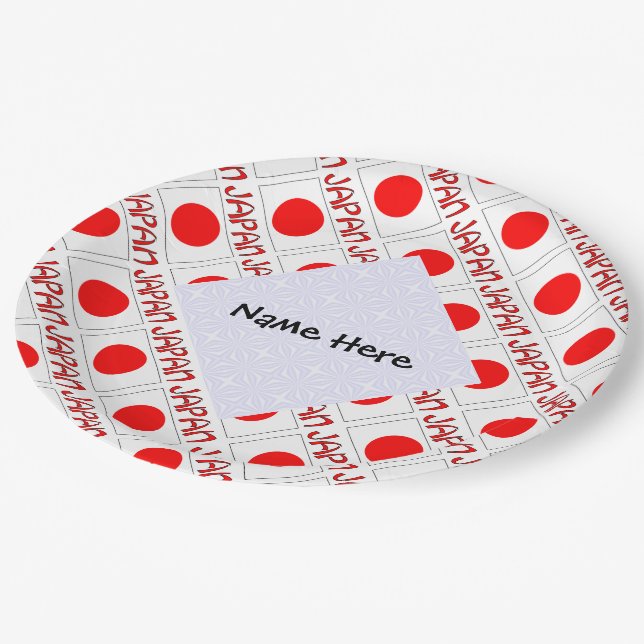 Japan Flag Tiled Black Personalisation  Paper Plate (Angled)