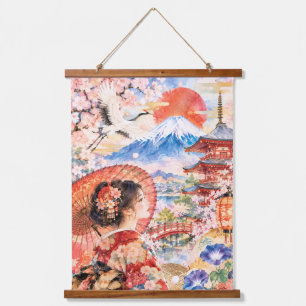 Japan flowers birds wind moon hanging tapestry