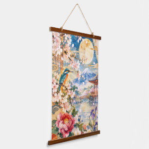 Japan flowers birds wind moon hanging tapestry