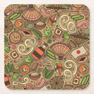 Japan Food: Cute Hand Drawn Square Paper Coaster