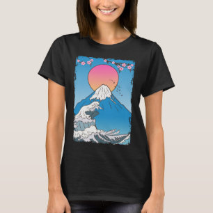 Japan Fujiyama Mountain Lotus Flower Sunset Wave V T-Shirt