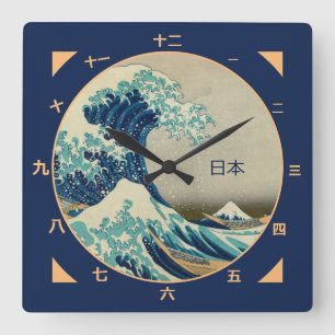 Japan, Great Wave off Kanagawa Vintage kanji clock