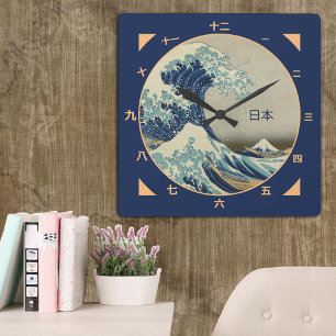 Japan, Great Wave off Kanagawa Vintage kanji clock