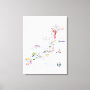 Japan Illustrated Map Canvas Print