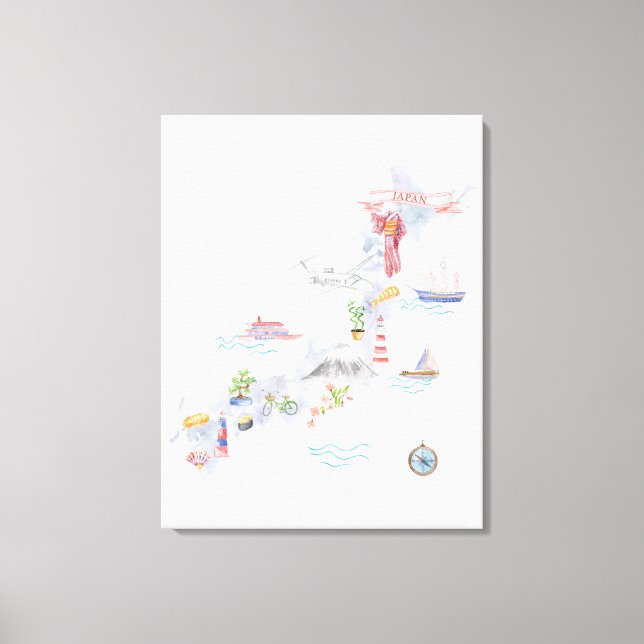 Japan Illustrated Map Canvas Print (Front)