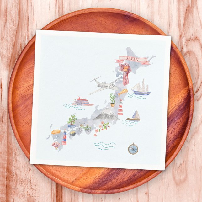 Japan Illustrated Map Napkin (In situ)