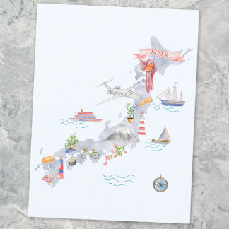 Japan Illustrated Map Postcard