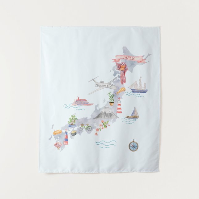 Japan Illustrated Map Tapestry (Front)