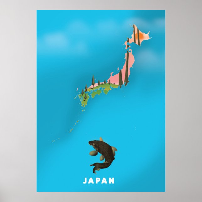 Japan Illustrated Map travel poster print. (Front)