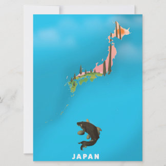 Japan Illustrated Map travel poster print. Invitation
