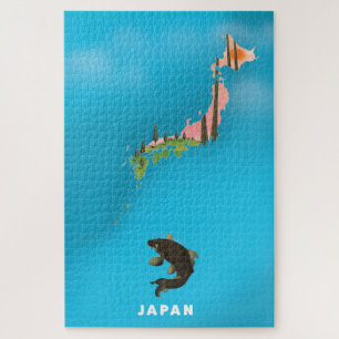 Japan Illustrated Map travel poster print. Jigsaw Puzzle