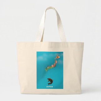 Japan Illustrated Map travel poster print. Large Tote Bag