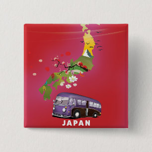 Japan Illustration travel poster. 15 Cm Square Badge