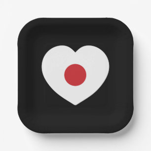 Japan   Japanese Flag Heart Paper Plate