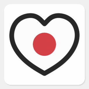 Japan   Japanese Flag Heart Square Sticker
