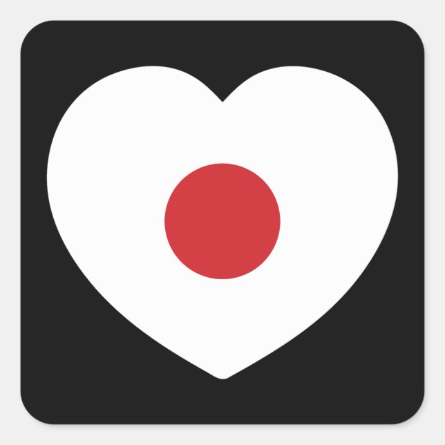 Japan | Japanese Flag Heart Square Sticker (Front)