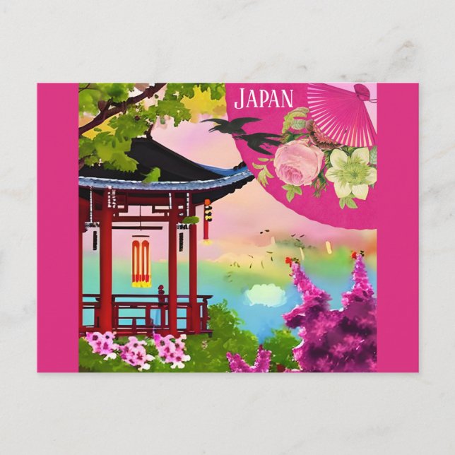 Japan Japenese Pagoda Watercolor Travel Postcard (Front)