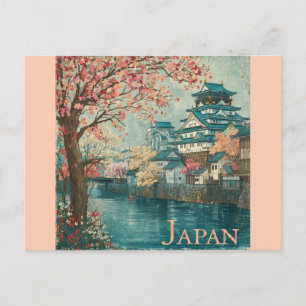 Japan Japenese Temple Cherry Blossom Travel Postcard