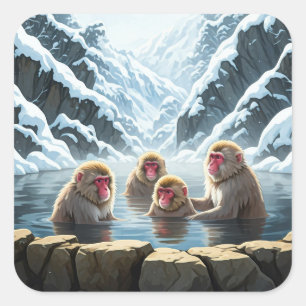 Japan Jigokudani Monkey Park Snow Monkeys Square Sticker