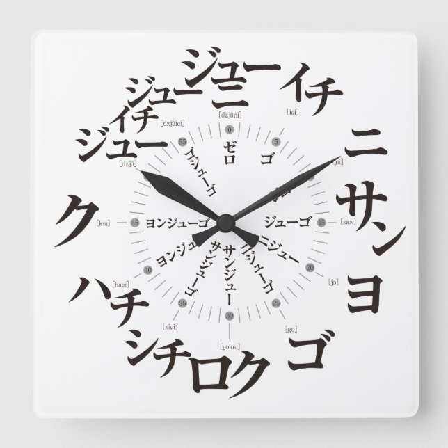 Japan Katakana style [white face] Square Wall Clock (Front)