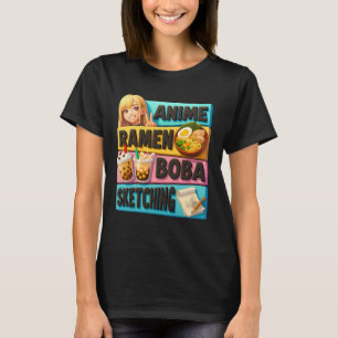 Japan Kawaii Anime Ramen Boba Sketching Japanese C T-Shirt