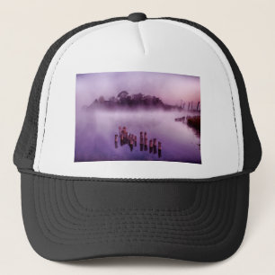 Japan Kumamoto Floating Island Fog Lake Morning Trucker Hat