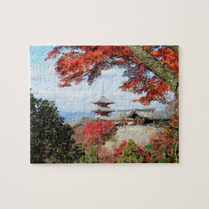 Japan, Kyoto. Kiyomizu temple in Autumn colour Jigsaw Puzzle