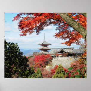 Japan, Kyoto. Kiyomizu temple in Autumn colour Poster