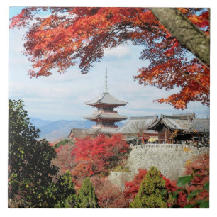 Japan, Kyoto. Kiyomizu temple in Autumn colour Tile