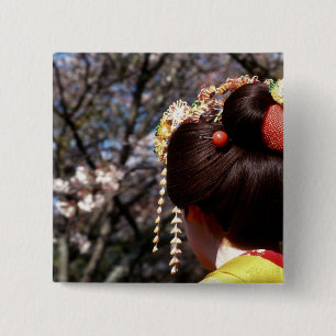 Japan, Kyoto. Rear view close-up of geisha's 15 Cm Square Badge
