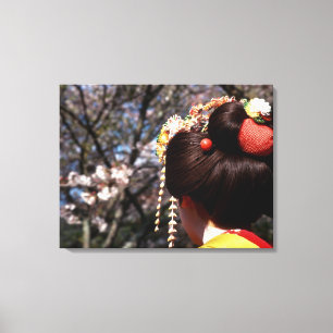 Japan, Kyoto. Rear view close-up of geisha's Canvas Print