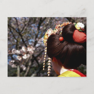 Japan, Kyoto. Rear view close-up of geisha's Postcard