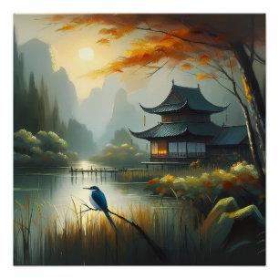 Japan Lake Bird 1 - Canvas Poster