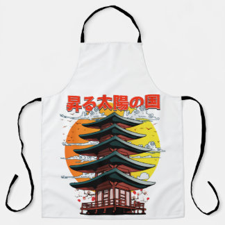 japan, land of the rising sun temple logo apron