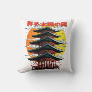 japan, land of the rising sun temple logo cushion