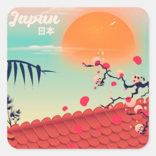 Japan Landscape travel poster Square Sticker