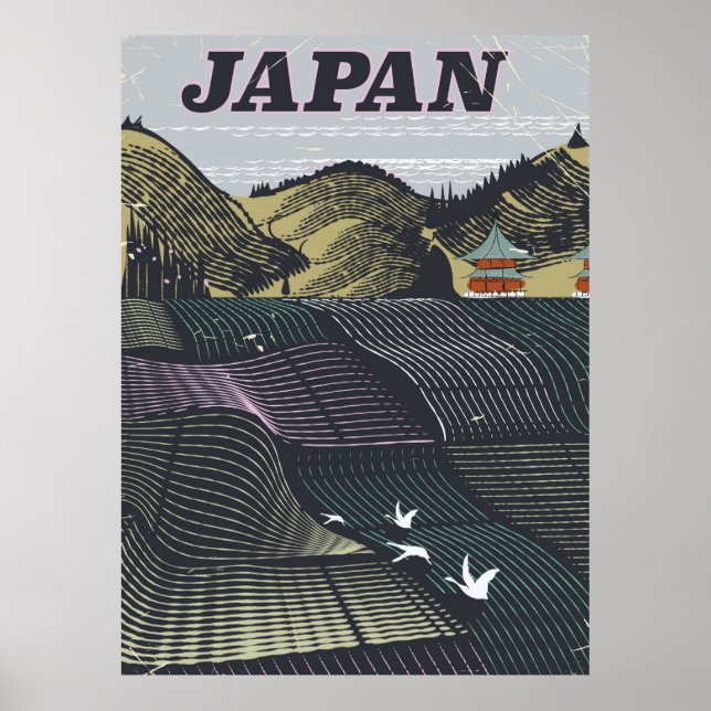 Japan landscape vintage travel poster (Front)