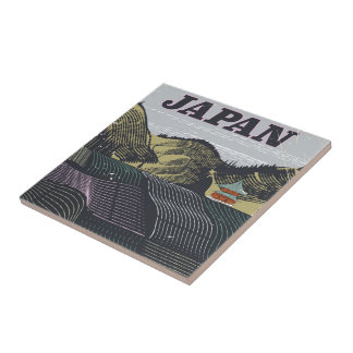 Japan landscape vintage travel poster tile