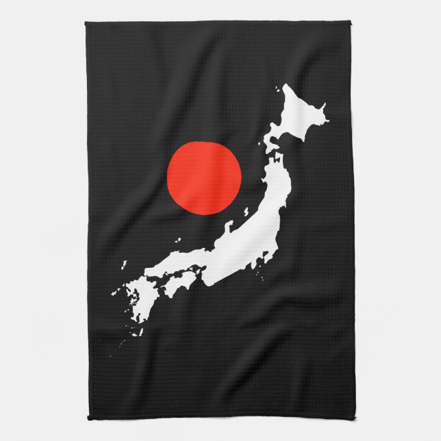Japan map outline and red circle from flag tea towel (Vertical)