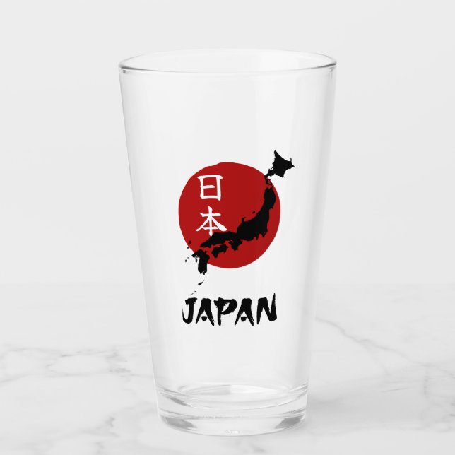 Japan map with red sun decoration glass (Front)
