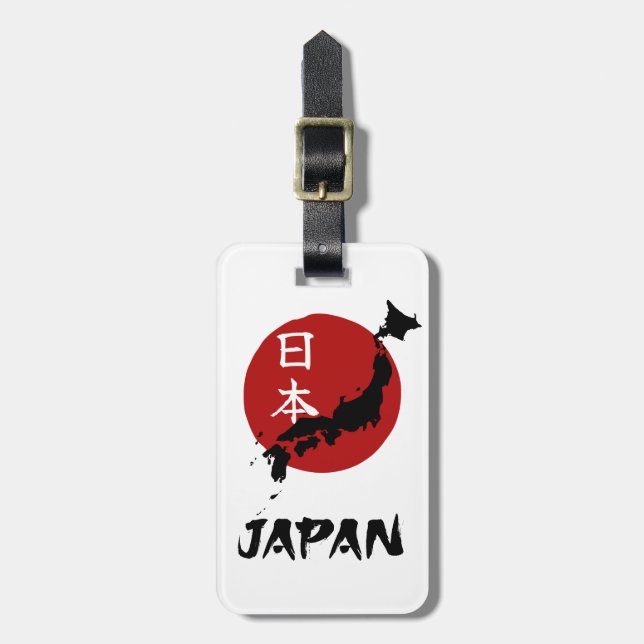 Japan map with red sun decoration luggage tag (Front Vertical)