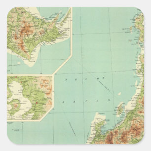 Japan map with shipping routes square sticker